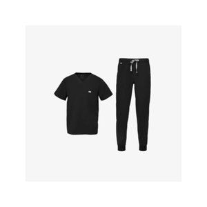 Men's Figs Scrubs Top and Bottom in black joggers L/LS